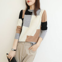 2020 Autumn Winter New Whole Goat Sweater Womens Hooded Sweater Loose Geometric Collage Sweatshirt Cashmere Undershirt Tide