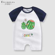 Newborn summer clothes newborn baby thin cotton jumpsuit female baby short sleeve open gear 0-2 year old boy 1