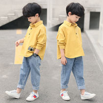 Boys spring suit 2021 small and medium-sized childrens Foreign two-piece shirt jeans childrens spring and autumn leisure Korean version
