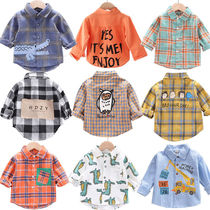 Boy long sleeve shirt Plaid baby spring coat kid cardigan childrens cardigan childrens spring and autumn lapel shirt