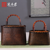 Retro tea ceremony storage bamboo bag Chinese bamboo woven Hand bag mini art handmade bag tea bag rattan basket