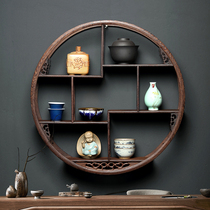 Chicken winged wood hanging wall style bogumbo shelf partition solid wood Chinese style simple modern tea rack dobao pavilion wall rack