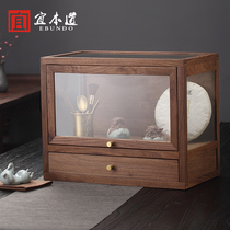 Yishan walnut dustproof storage cabinet household tea set accessories tea cake purple sand teapot solid wood desktop display cabinet
