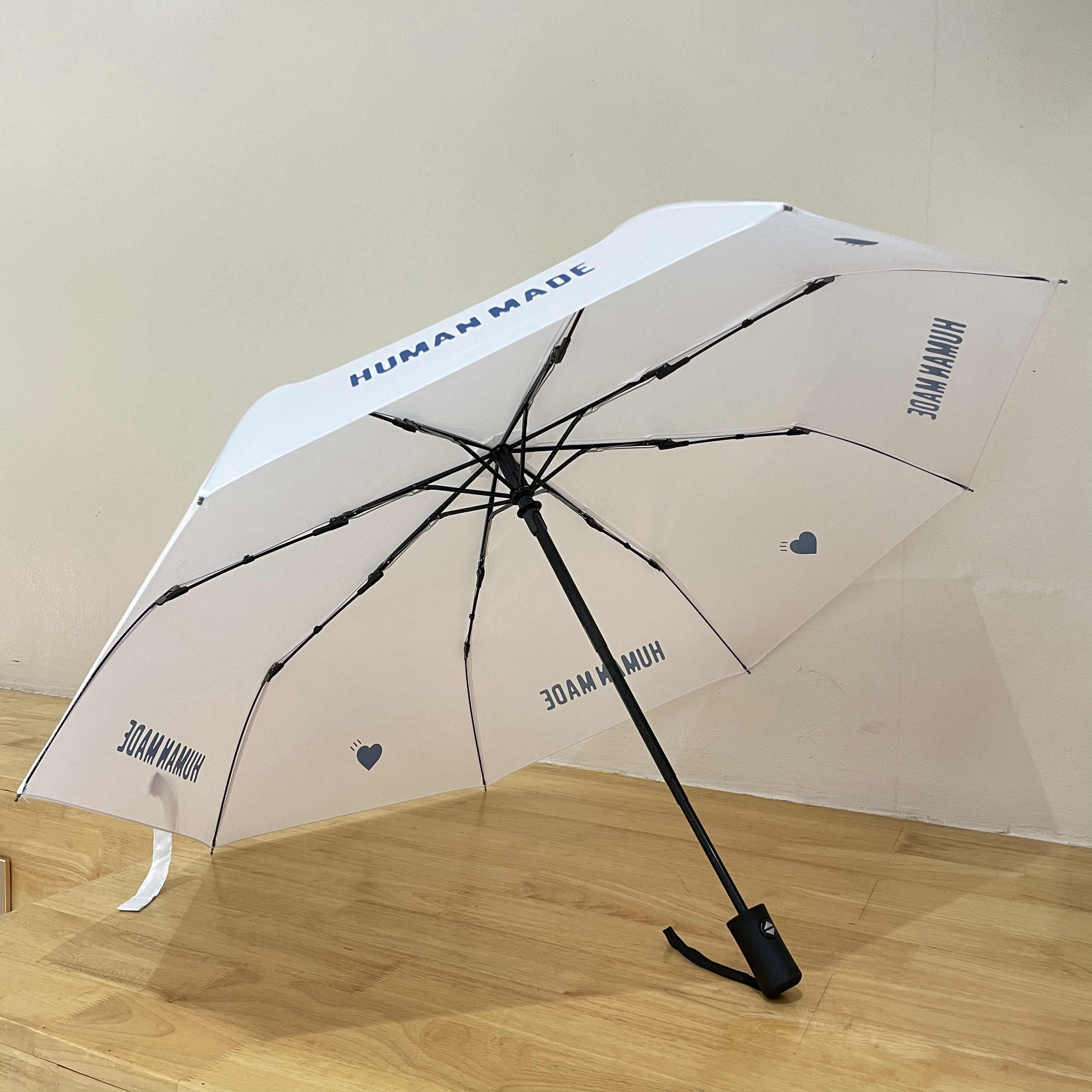 Human made愛心字母雨傘日本簡約風格二折不鏽鋼骨折疊傘小清新白色