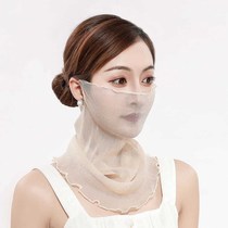 Anti-basking large lace Summer sun protection veil hanging ear thin covered with full face protective neck breathable mask mesh red necked neck