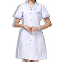 Nurse clothing white coat short sleeve doctor clothing suit collar waist slim long men and women blue collar summer color collar White