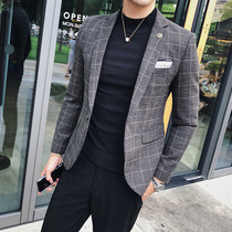 Suit mens jacket all-match casual suit single West trend fashion plaid suit British style men