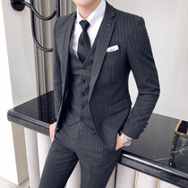 Casual suit suit Mens three-piece Korean slim-fitting formal dress Groom wedding dress British professional small suit