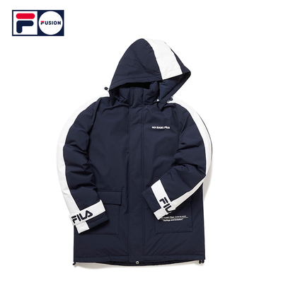 FILA FUSION 斐乐2019冬季新款休闲运动时尚连帽中长款羽绒服男