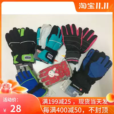 Foreign trade original single boys and girls children skiing snow gloves plus velvet non-slip waterproof warm finger gloves winter