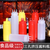 Three-hole extrusion bottle Sauce pot material bottle Seasoning squeeze sauce pot Salad bottle Jam bottle Commercial pointed mouth salad cream bottle