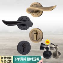 Full copper lock Indoor bedroom Home Furniture Black Minimalist American Split Wooden Door Handle Silent House Door Handle Pure Copper