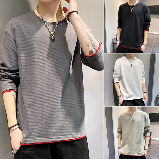Long-sleeved t-shirt men Korean tidal loose cotton shirt clothes 2020 Autumn on the new body long-sleeved shirt tide brand Long-sleeved t-shirt men Korean tidal loose cotton shirt clothes 2020 Autumn on the new body long-sleeved shirt tide brand