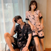 2021 Summer Lovers Sleepwear Women Short Sleeve Ice Silk Screen Red Pops Thin silk Mens home Costume Spring Autumn Suit