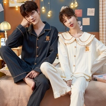 Couples pyjamas womens spring and autumn winter long sleeves cotton quality 2021 new dolls collar cartoon mens home suits suit