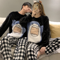 ins coral suede lovers pyjamas women fall winter plus suede thickened 2021 new shark mens home conserved suit