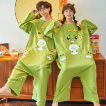 Spring Autumn Season Lovers Sleepwear Woman Long Sleeve Pure Cotton Conjoined 2021 New Cartoon Mens Autumn Winter Style Home Suit Suit