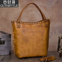 Bull Leather Retro Bag Genuine Leather Girl Bag Big Bag Girl Single Shoulder Bag Woman Big Bag Inclined Satchel Womens 2021 New Large Capacity