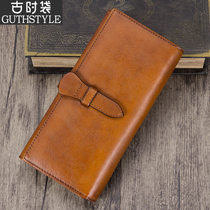 Lady Handmade Leather Clip Woman Head Layer Cow Leather Money Clip Woman Retro Wallet Woman Long Leather Zipper Bag 2021 new