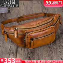Retro bag Mens handmade leather bag Male head Bull Leather Skew Satchel Bag Mens Leather Purse Man 2021 New