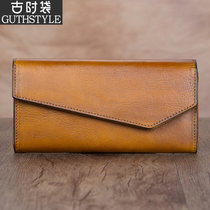 Lady Head Layer Bull Leather Handbag Woman Retro Handmade Money Clip Woman Leather Wallet Girl Real Leather Wallet Woman Long Zipper Brief