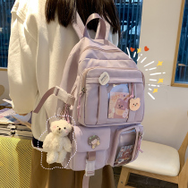 Hong Kong schoolbags female middle school students junior high school students three to sixth grade girls solid color cute lightweight backpack