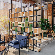 American wrought iron wood screen industrial wind partition porch bookshelf office shelf multi-layer display locker