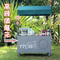 Wrought iron flower stalls cart stalls display rack with wheels movable stalls trolley sales cart snack cart