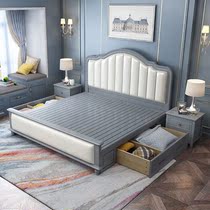 American solid wood bed Country 1 8 m double bed modern minimalist master bedroom 1 5 light luxury high box soft bag storage wedding bed