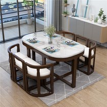 Solid Wood marble dining table household small apartment simple modern 6-person dining table combination rectangular rock board table