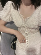 LDTJ temperament socialite sexy jumpsuit short skirt Lace Nightclub birthday party V-neck waist engagement dress long dress