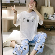 Pure cotton pajamas woman summer sweet and cute princess-loved short-sleeved trousers two-piece home clothing