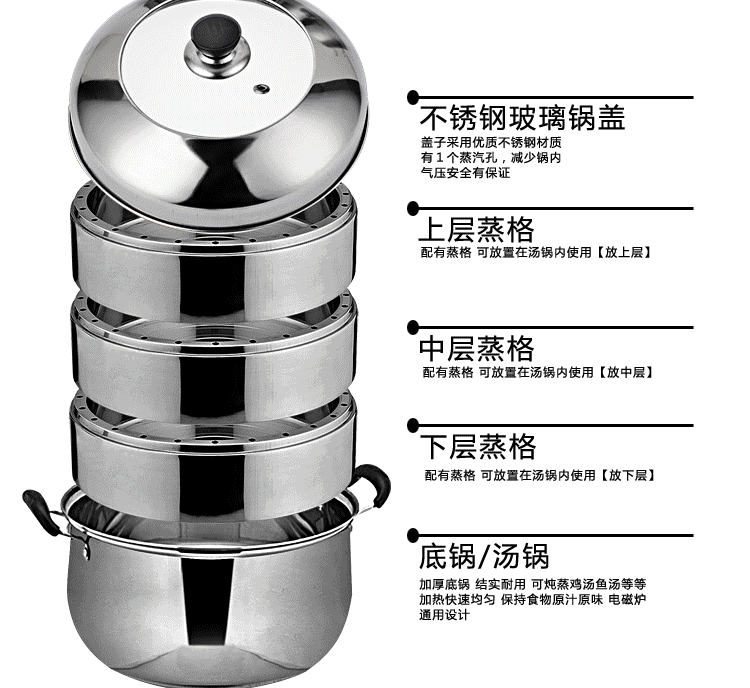 Mutual fermentation steamer, 4-layer double-bottom energy-saving combination lid steamer, original flavor rice steamer, non-cross-flavor steamer, three-layer thickened stainless steel household steamer, multi-layer energy-saving steamer, kitchenware pot, soup pot pic 28