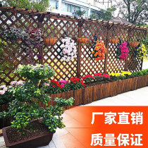 Climbing Rattan flowerpots Outdoor Decoration Carbonated Wood Grid Bar Flower Groove Bracket Terrace Patio Outdoor Fence Flower Shelf Flower box