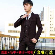 Plaid suit mens suit business casual suit suit Korean version of slim fit wedding best man uniform young handsome suit