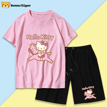 T-shirts for children with pure cotton girls with short sleeves and short-sleeved kit for Katie Cat-Cartoon children