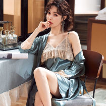 The housewife's silk pajamas Xia Bo big yard ice silk wedding red nightgown sexy pajama two-piece pajamas