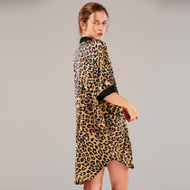 BAO WEN high-end temperament simulation silk satin mid-length loose shirt womens night dress sexy boyfriend style womens pajamas