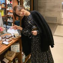 2020 new womens spring long knee loose loose inside French long skirt retro loose floral dress