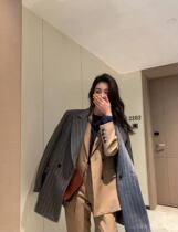 Garbociaga Longxi Dark Shadow Stripes Retro Temperament Easy Korean version 100 Lap Suit Jacket Woman F001