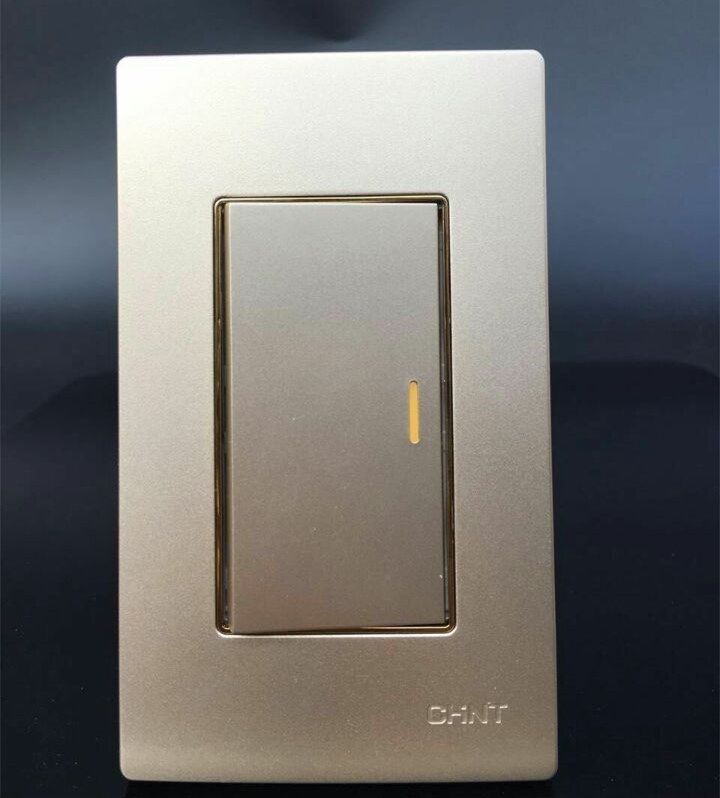 正泰120型开关 9k系列香槟金墙壁单开1开一开双控开关面板120*72