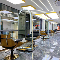 New hairdressing barber shop floor mirror with lamp hair salon special double-sided mirror bronzing area beauty hair glasses minimalist style mirror