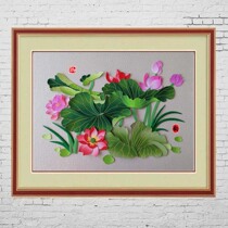 Need to cut non-legacy cloth stickers Fabric pile embroidery painting DIY material package (Lotus rhyme) 40*55cm Chinese style ink painting