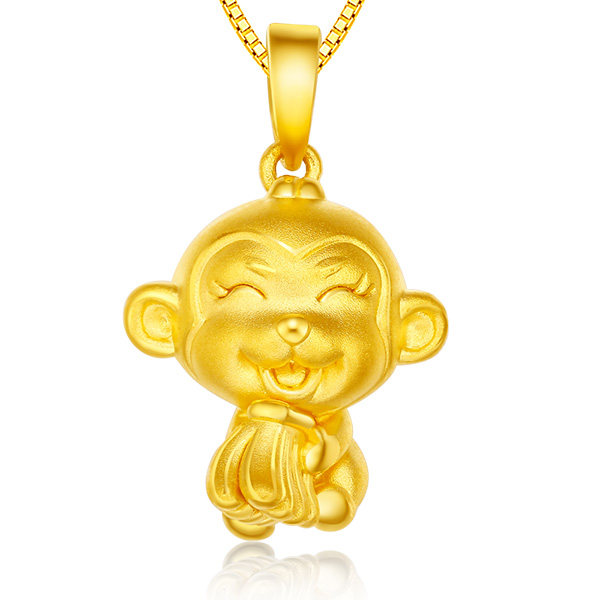 东祥新品黄金吊坠女款 3d硬足金12生肖猴吊坠 可爱猴子 黄金猴子(2.