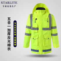 Reflective raincoat battery car cotton coat winter down jacket thickened traffic safety cotton jacket winter coat