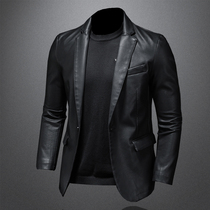 Suit leather mens fashion small suit new spring and autumn jacket slim Korean version of handsome locomotive puleather jacket tide cool