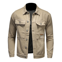 2021 Spring and Autumn New European and American simple multi-pocket denim jacket tooling slim lapel coat men fashion fashion