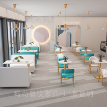 Custom Minima Little Fresh Milk Tea Pizza Catering Shop Table Chair Plate Bench Burger Shop Sofa Casket Commercial Combo