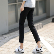 Black small straight pants nine-point pants womens summer 2021 new thin thin stretch high-waist eight-point jeans women