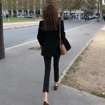 Black jeans womens high waist eight-point pants 2021 new summer thin stretch thin nine-point small straight pants women